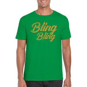 Bellatio Decorations Glitter glamour feest t-shirt heren - bling bling goud - groen