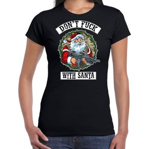 Fout Kerstshirt / Kerst t-shirt Dont fuck with Santa zwart voor dames - Kerstkleding / Christmas outfit
