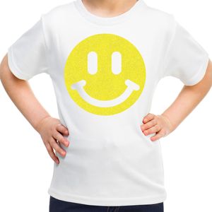Bellatio Decorations Verkleed T-shirt voor meisjes - smiley - wit - carnaval - feestkleding kind
