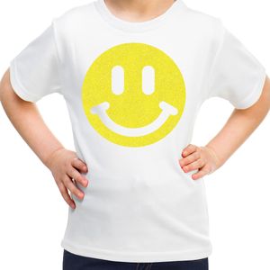 Bellatio Decorations T-shirt voor meisjes - smiley - wit  -  kinderen