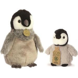 Aurora Knuffeldieren pinguin kuikens - set 2x - pluche - grijs - 13/23 cm