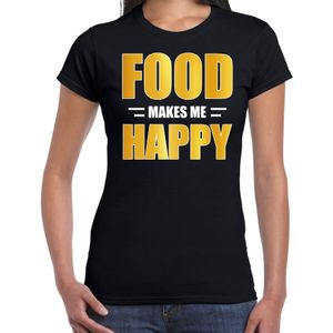 Food makes me happy / Eten maakt me gelukkig t-shirt zwart voor dames - voedsel shirt - themafeest / outfit
