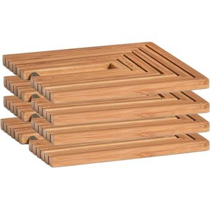 4x Bamboe houten pannenonderzetters uitklapbaar 19-34 x 19 cm - Zeller - Keukenbenodigdheden - Kookbenodigdheden - Pannen/schalen onderzetters van hout