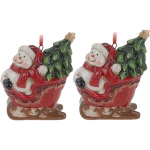 10x Kerstornamenten sneeuwpop in slee hanger 8 cm - Kerstboomversiering/kerstboomdecoratie kersthangers