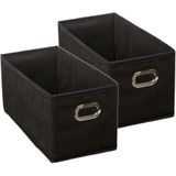 Set van 2x stuks opbergmand/kastmand 7 liter zwart linnen 31 x 15 x 15 cm - Opbergboxen - Vakkenkast manden