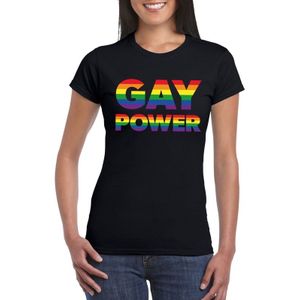 Gay Power pride t-shirt zwart met regenboog tekst voor dames -  lgbt kleding