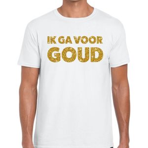 Ik ga voor Goud gouden glitter tekst t-shirt wit heren - heren shirt Ik ga voor Goud