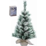Mini kerstboom met sneeuw 60 cm in jute zak inclusief 50 helder witte lampjes - Mini kerstbomen met verlichting