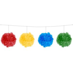 3x stuks Feestslinger met gekleurde pompoms van 3 meter - Verjaardag feestartikelen versieringen