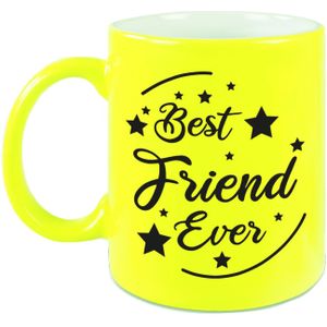 Best Friend Ever cadeau mok / beker - neon geel - 330 ml - verjaardag / bedankje - mok voor vriend / vriendin