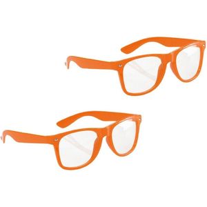 Set van 2x stuks neon oranje party zonnebrillen voor dames en heren - Oranje fans feestartikelen - Koningsdag