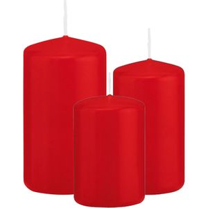 Trend Candles - Stompkaarsen set 3x stuks rood 8-10-12 cm