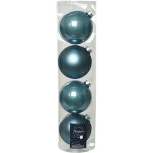 4x stuks kerstballen ijsblauw (blue dawn) van glas 10 cm - mat/glans - Kerstversiering/boomversiering