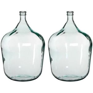 2x stuks Vazen Diego - fles vaas - 40 x 56 cm - transparant gerecycled glas