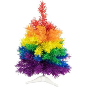R en W mini kunst kerstboom - regenboog - H45 cm - kunststof - gekleurd miniboompje