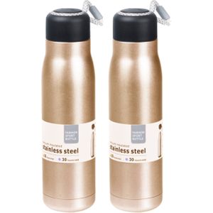 2x stuks RVS thermosflessen / isoleerflessen voor onderweg 550 ml goud - Thermoflessen