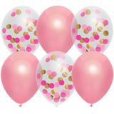 Haza Ballonnen - roze kleurenmix verjaardag/geboorte meisje - 6x stuks