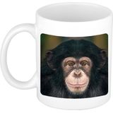 Dieren leuke chimpansee foto mok 300 ml - cadeau beker / mok apen liefhebber