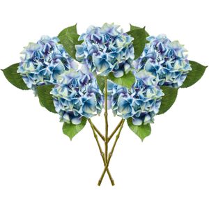 Emerald Kunstbloem hortensia tak - 5x - Challenge - 47 cm - blauw - kunst zijdebloem - Hydrangea