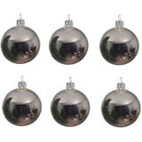 6x Zilveren glazen kerstballen 8 cm - Glans/glanzende - Kerstboomversiering zilver