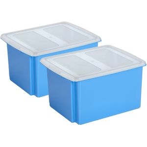 Sunware set van 2x opslagboxen 32 liter blauw 45 x 36 x 24 cm met afsluitbare deksel