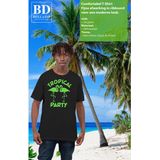 Bellatio Decorations Tropical party T-shirt heren - met glitters - zwart/groen - carnaval/themafeest