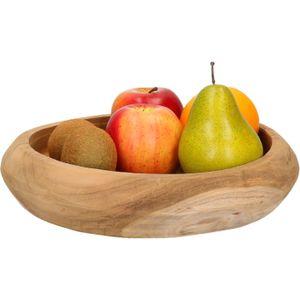 Fruitschaal teak hout 30 cm - Decoratieve schalen voor groente en fruit
