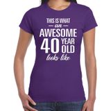 Awesome 40 year - geweldige 40 jaar cadeau t-shirt paars dames -  Verjaardag cadeau