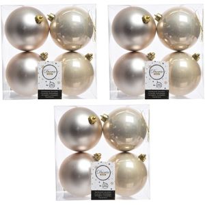 12x Licht parel/champagne kunststof kerstballen 10 cm - Mat/glans - Onbreekbare plastic kerstballen - Kerstboomversiering Licht parel/champagne