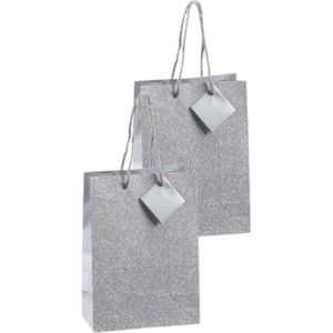 Set van 4x stuks luxe papieren giftbags/tasjes met glitters zilver 17 x 23 x 9 cm - cadeau tassen