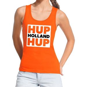 Nederland supporter tanktop / mouwloze shirt Hup Holland Hup in vierkant oranje voor dames - landen kleding