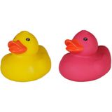 Badeendjes - rubber - 2 stuks - geel en roze - 5 cm - kunststof - bad speelgoed