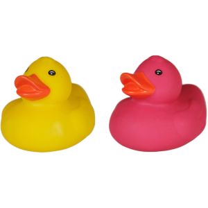 Badeendjes - rubber - 2 stuks - geel en roze - 5 cm - kunststof - bad speelgoed