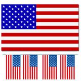 Bellatio Decorations - Vlaggen versiering set - USA/Amerika - Vlag 90 x 150 cm en vlaggenlijn 4 meter