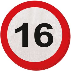 20x 16 jaar leeftijd themafeest servetten verkeersbord 33 cm rond - Sweet 16/16e verjaardag papieren wegwerp tafeldecoraties