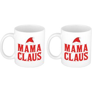 Set van 2x stuks cadeau kerstmokken Mama Claus - 300 ml - keramiek - koffiemokken / theebekers - Kerstmis - kerstcadeau mama / moeder