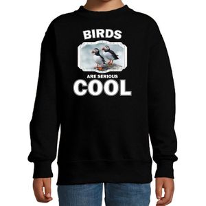 Dieren vogels sweater zwart kinderen - birds are serious cool trui jongens/ meisjes - cadeau papegaaiduiker vogel/ vogels liefhebber - kinderkleding / kleding