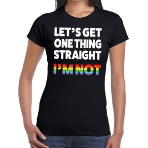 Gay pride lets get one thing straight im not t-shirt zwart met regenboog tekst voor dames - lgbt kleding