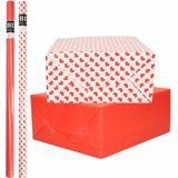 6x Rollen kraft inpakpapier pakket rood/wit met hartjes - liefde/Valentijn 200 x 70 cm/cadeaupapier/verzendpapier