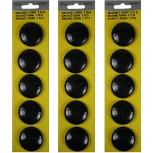 15x stuks Ronde koelkast / whiteboard magneetjes zwart plastic - Keuken magneten