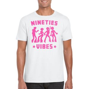 Bellatio Decorations Verkleed T-shirt voor heren - nineties vibes - wit - roze glitter - carnaval