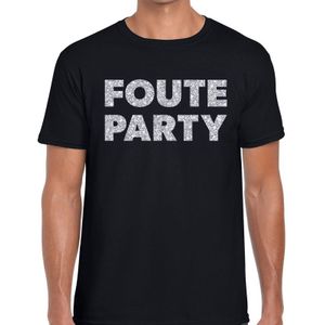 Foute party zilveren glitter tekst t-shirt zwart heren - Foute party kleding
