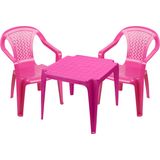 Sunnydays Kinderstoelen 2x met tafeltje set - buiten/binnen - roze - kunststof