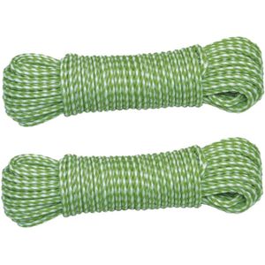 AMIG Paracord touw - 2x - 10 meter - D4mm - 100kg - PP/PE - lichtgroen/wit