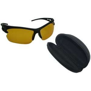 Nachtzicht bril zwart inclusief kunststof opberghoes / brillenkoker - volwassenen - nachtblind bril / nachtbril
