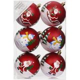 18x Rode kerstballen 8 cm kunststof met print - Onbreekbare plastic kerstballen - Kerstboomversiering rood