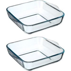 Secret de Gourmet ovenschaal vierkant - Glas - 22 x 6 cm - Set 2x