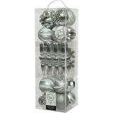 Decoris - kerstballen en slinger - 31x st - zilver kunststof