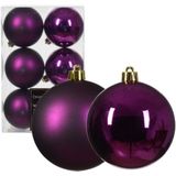 Decoris Kerstballen - 12x st - 8 cm - zwart en paars - kunststof