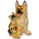 Polystone honden beeldje Duitse Herder met puppies 35 cm - Dierenbeelden - Tuinbeelden